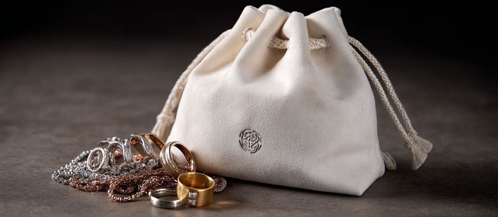 A deep blue velvet jewellery organizer pouch with a gold plate is shown, a high-end choice for custom jewelry gift boxes and custom jewelry packaging wholesale.